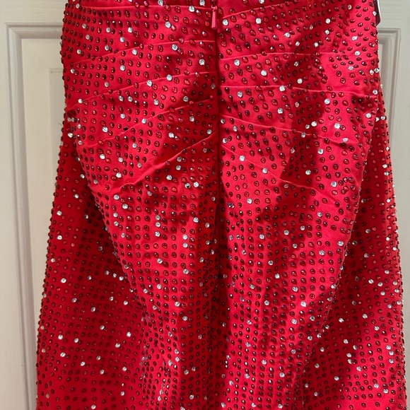 Flared red rhinestone Vneck sleeveless prom gown with sweeping train - Picture 5 of 10